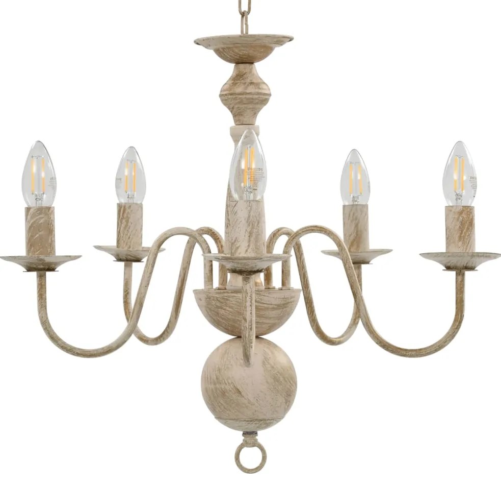 Candelabru antichizat, alb, becuri E14 x 5