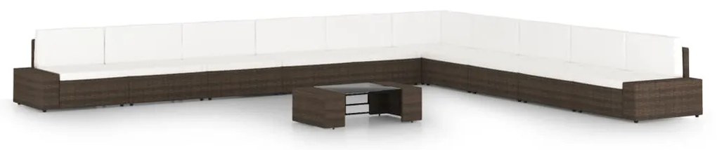 vidaXL Set mobilier de grădină cu perne, 11 piese, maro, poliratan