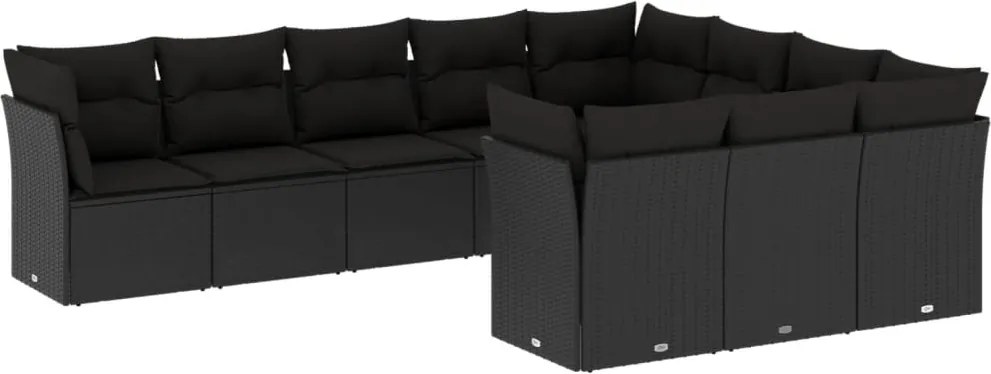 vidaXL Set canapele de grădină cu perne, 10 piese, negru, poliratan