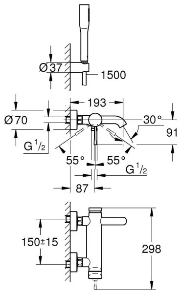 GROHE 33628001 - Baterie pentru cadă ESSENCE DN 15, crom lucios