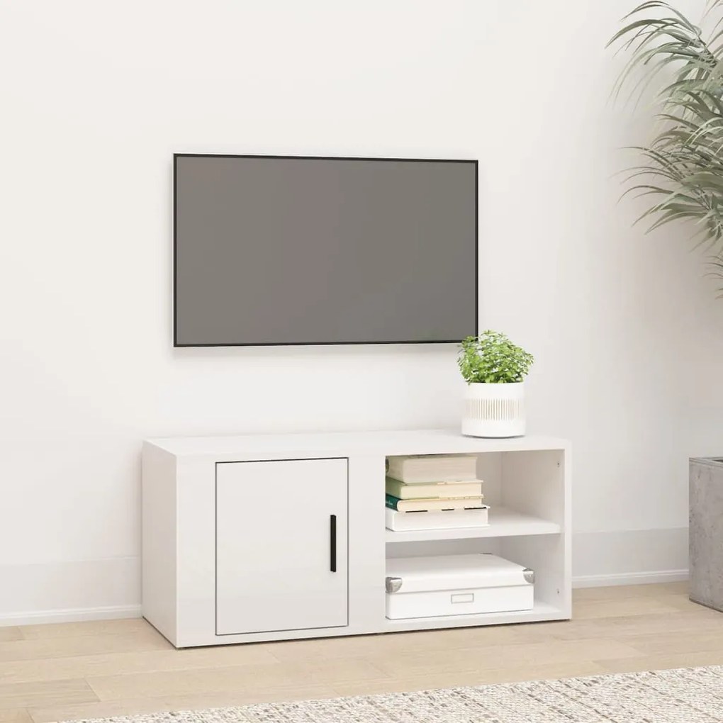 vidaXL Comodă TV, alb extralucios, 80x31,5x36 cm, lemn prelucrat
