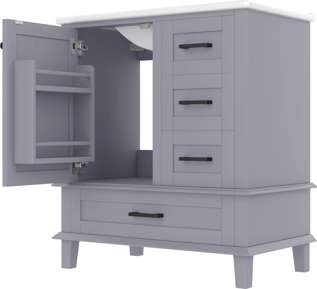 Dulap de baie pe podea cu chiuvetă, spațiu de depozitare variat, 76x46x83,5 cm, Gri