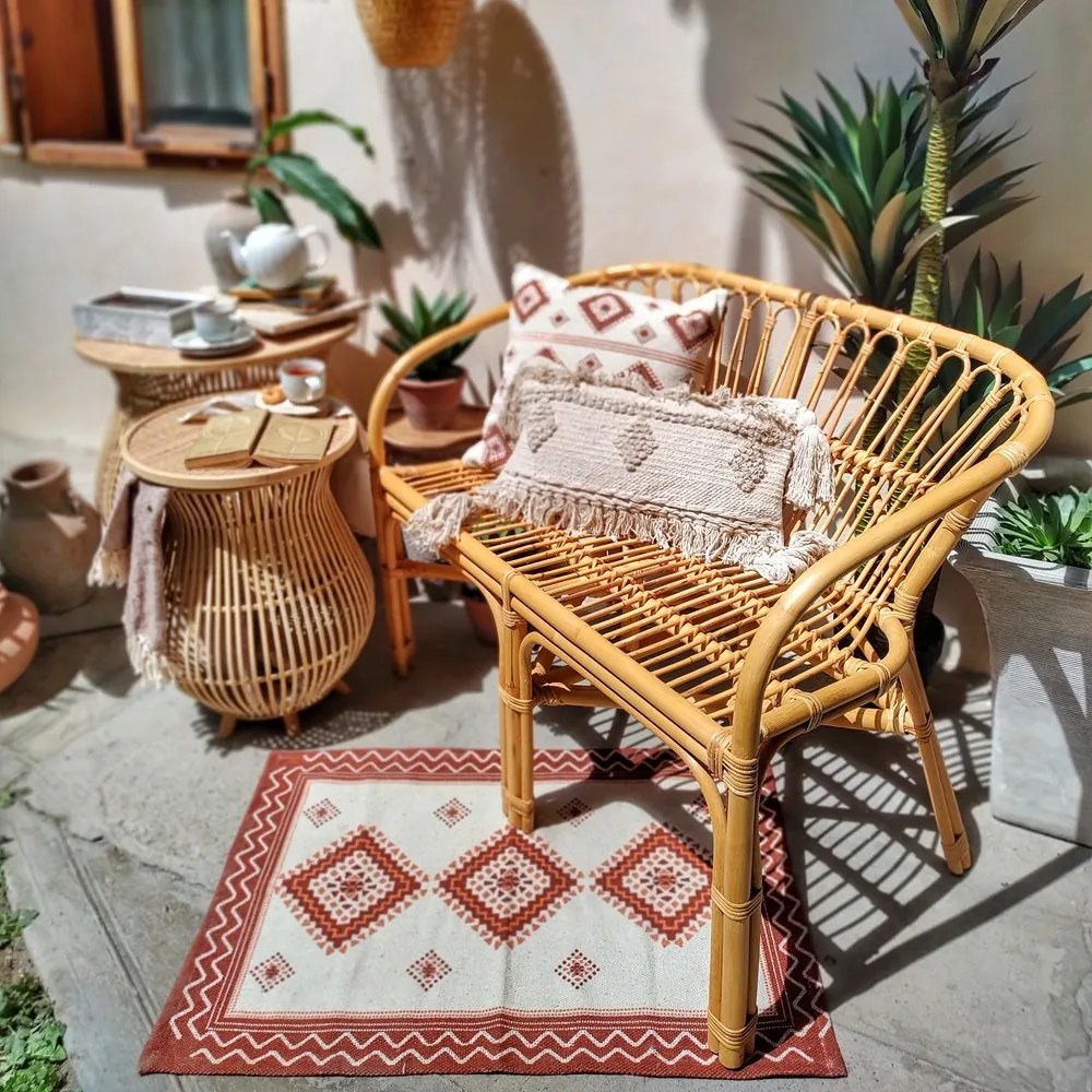 Bancheta Boho din ratan natur 105x63x80 cm