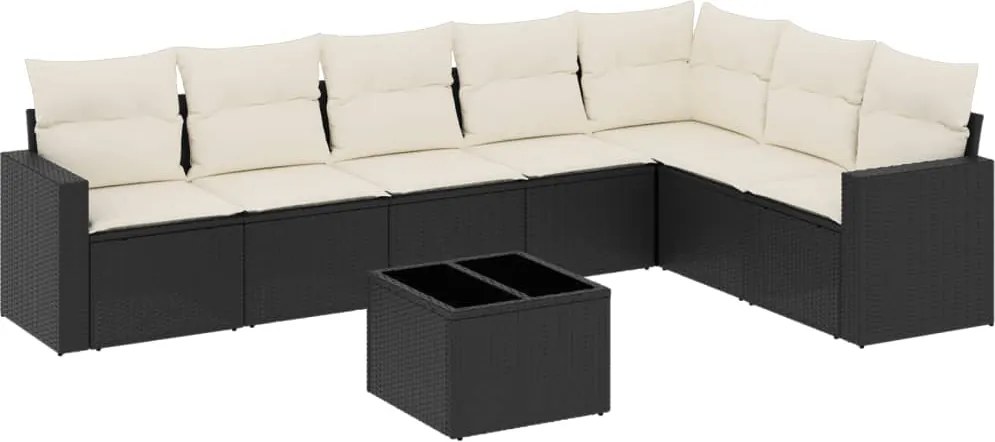 vidaXL Set mobilier de grădină cu perne, 8 piese, negru, poliratan