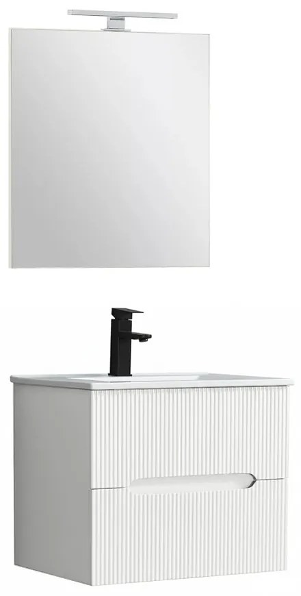 Trent mobilier de baie 60 cm ceramică chiuvetă (2 sertare) cu oglindă 60x80 cm alb