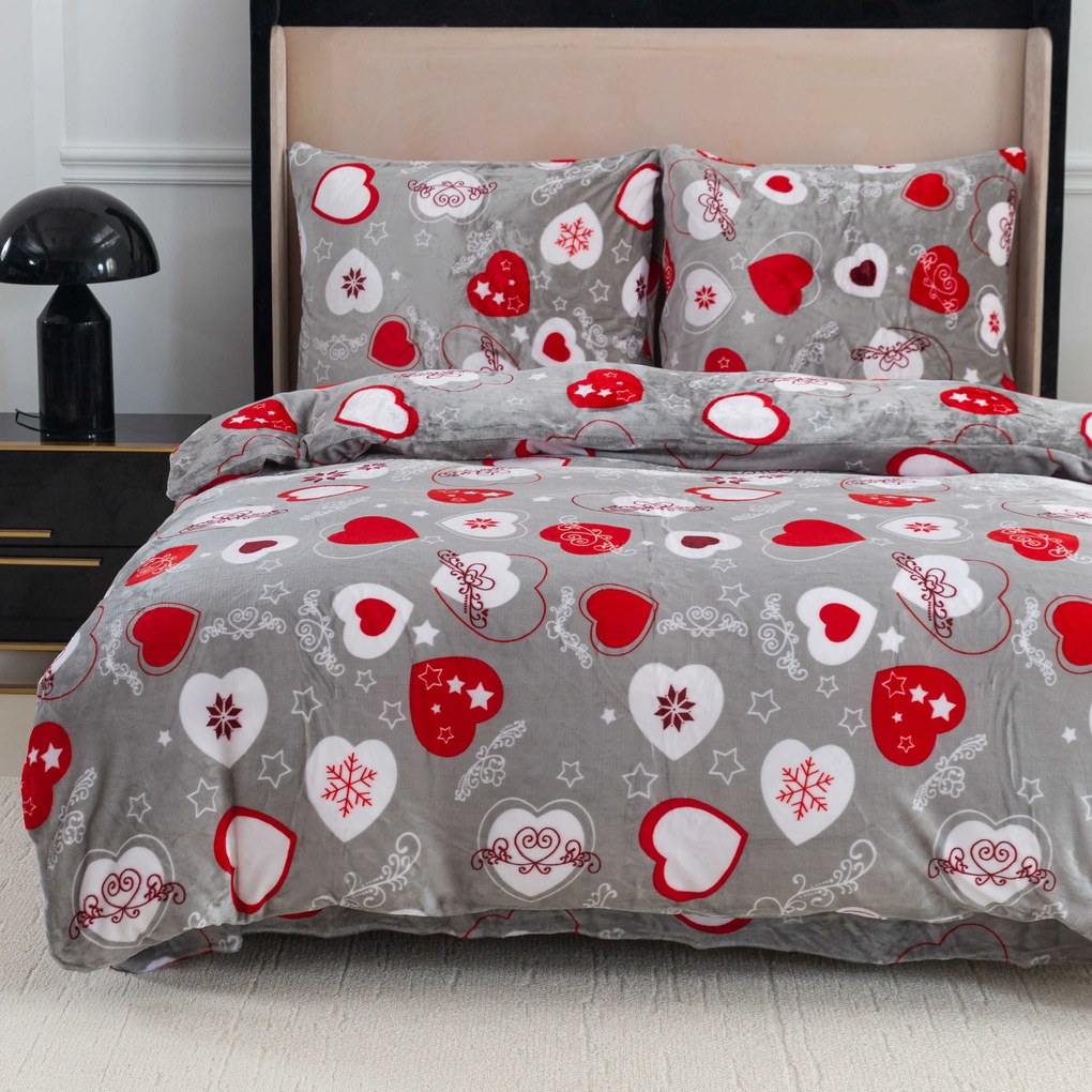 Lenjerie de pat cu microplus CHRISTMAS HEART gri Dimensiune lenjerie de pat: 70 x 90 cm | 140 x 220 cm