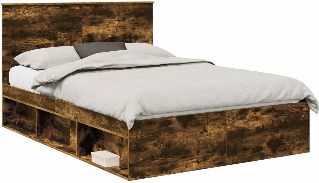 vidaXL Cadru de pat Stejar fumuriu 140 x 190 cm Lemn de pin masiv