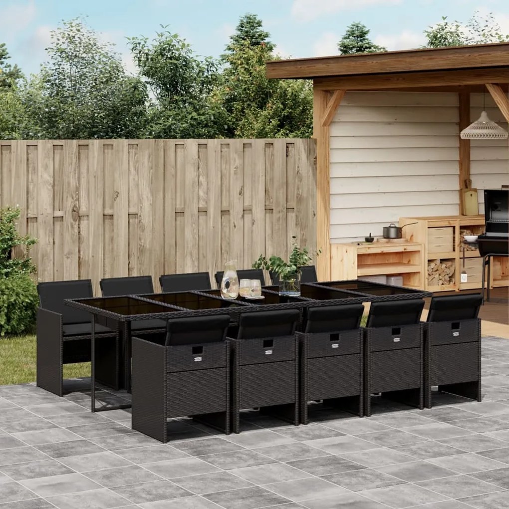 3210571 vidaXL Set mobilier de exterior cu perne, 11 piese, negru, poliratan