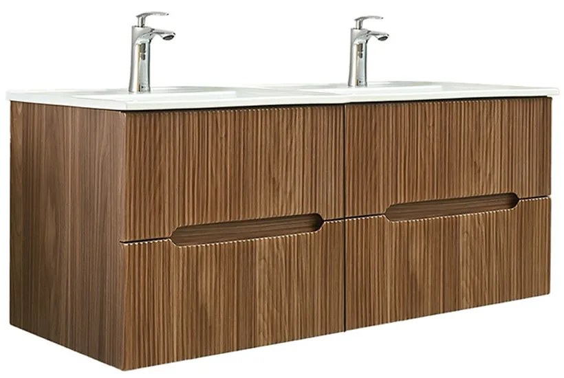 Mască de baie Trent 120 cu chiuvetă ceramică, 4 sertare, stejar apus de soare