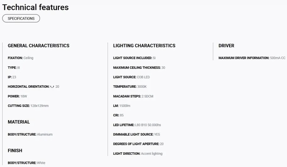 Spot LED incastrabil MINI COLIN-1 White recessed 18-25W 3000K 20°