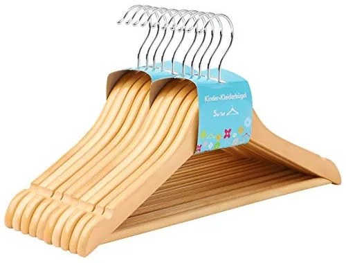 Set de 10 umerase din lemn pentru copii, Songmics, Natural, 35x1.2x20 cm