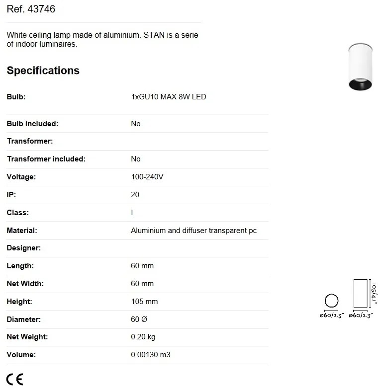 Spot aplicat pentru tavan si plafon design modern STAN alb