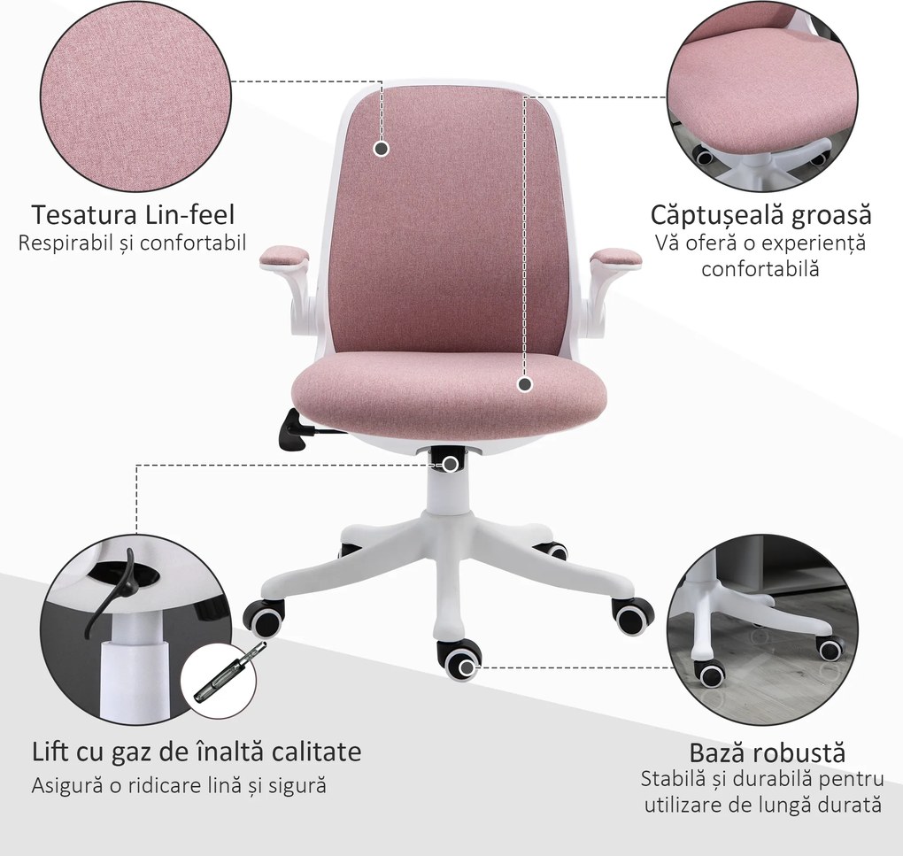 Vinsetto Scaun de Birou Balansoar cu Înălțime Reglabilă din Țesătură Efect Catifea, 62,5x60x94-104 cm, Roz | Aosom Romania