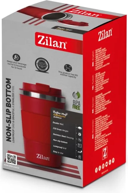 Cana de cafea Zilan ZLN9924 termos, capacitate 510ml, interior din inox, pereti dublii, rosu