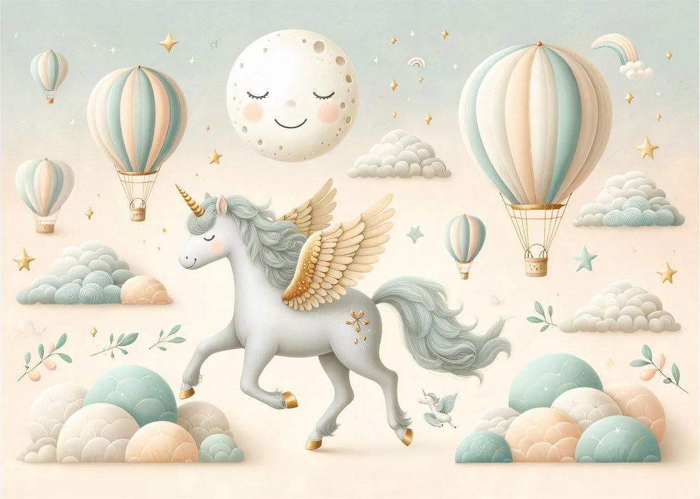 Tablou pe sticlă - Unicorn fericit (70x50 cm)