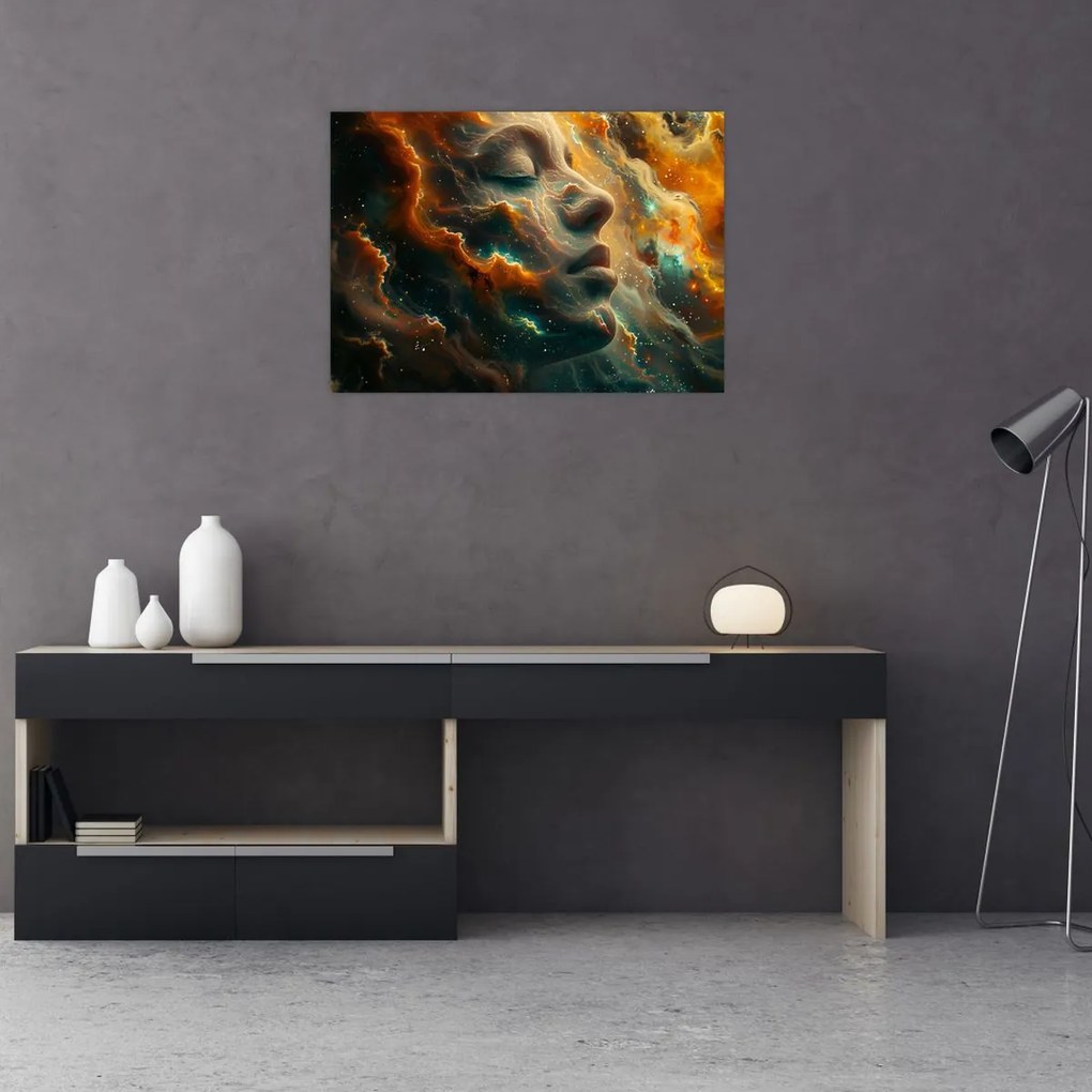 Tablou pe sticlă - Chip în Spațiu (70x50 cm)