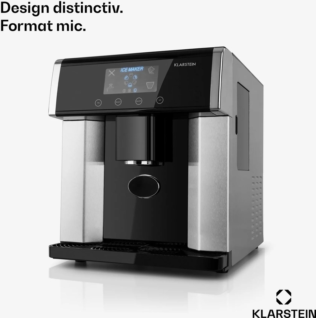 Klarstein Eiszeit mașină de făcut cuburi de gheață din oțel inoxidabil, 3 dimensiuni de cuburi de gheață, argintie.