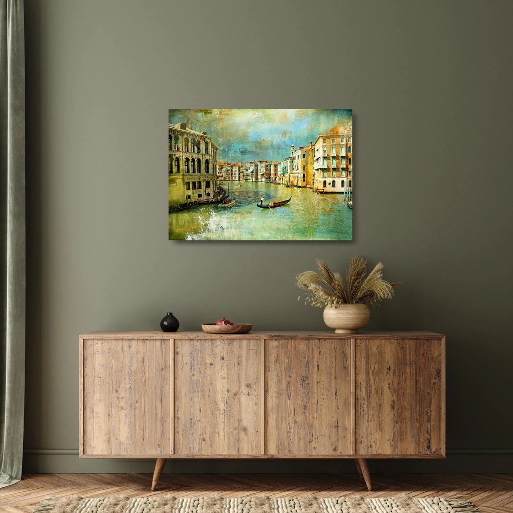 Tablou pe sticlă - Canalul de la Veneția și gondole (70x50 cm)