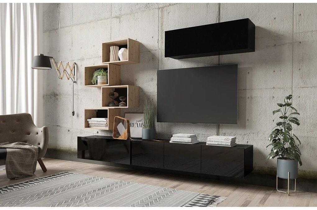 Mobilier living Calabria C29 BLACK (Negru + Stejar artisan) (fără iluminat). 1051569