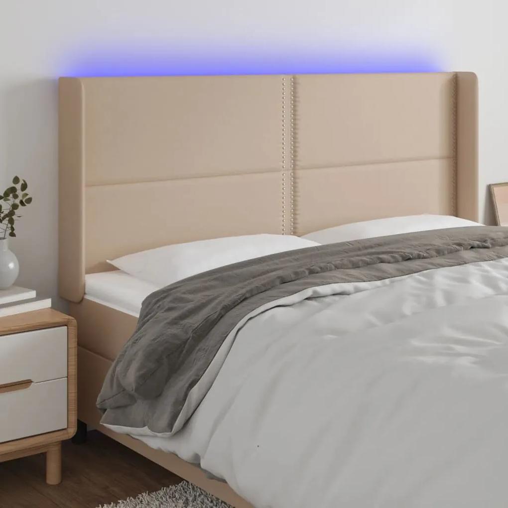 3124015 vidaXL Tăblie de pat cu LED, cappuccino, 183x16x118/128 cm, piele eco