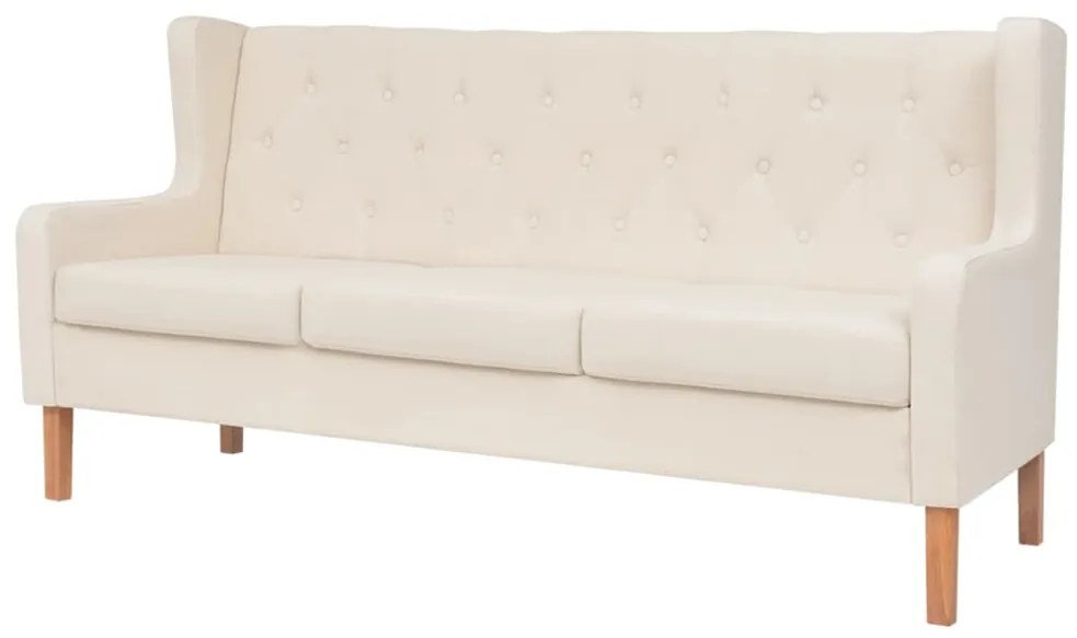vidaXL Canapea cu 3 locuri, material textil, alb crem