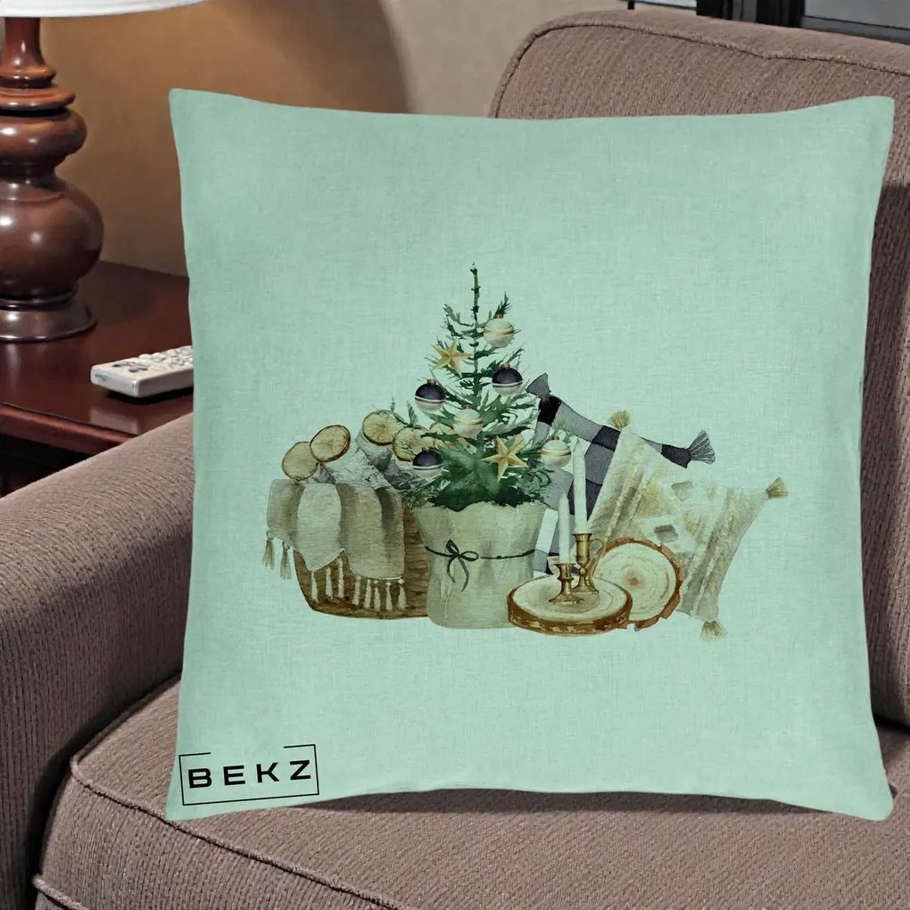 Perna Decorativa Colt Cozy de Craciun Boho, 40x40 cm, Verde Menta, Husa Detasabila, Perna Inclusa, BEKZ®