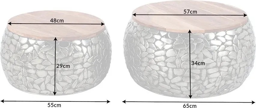 Set de 2 masute design unicat Stone Mosaic, argintiu A-41433 VC