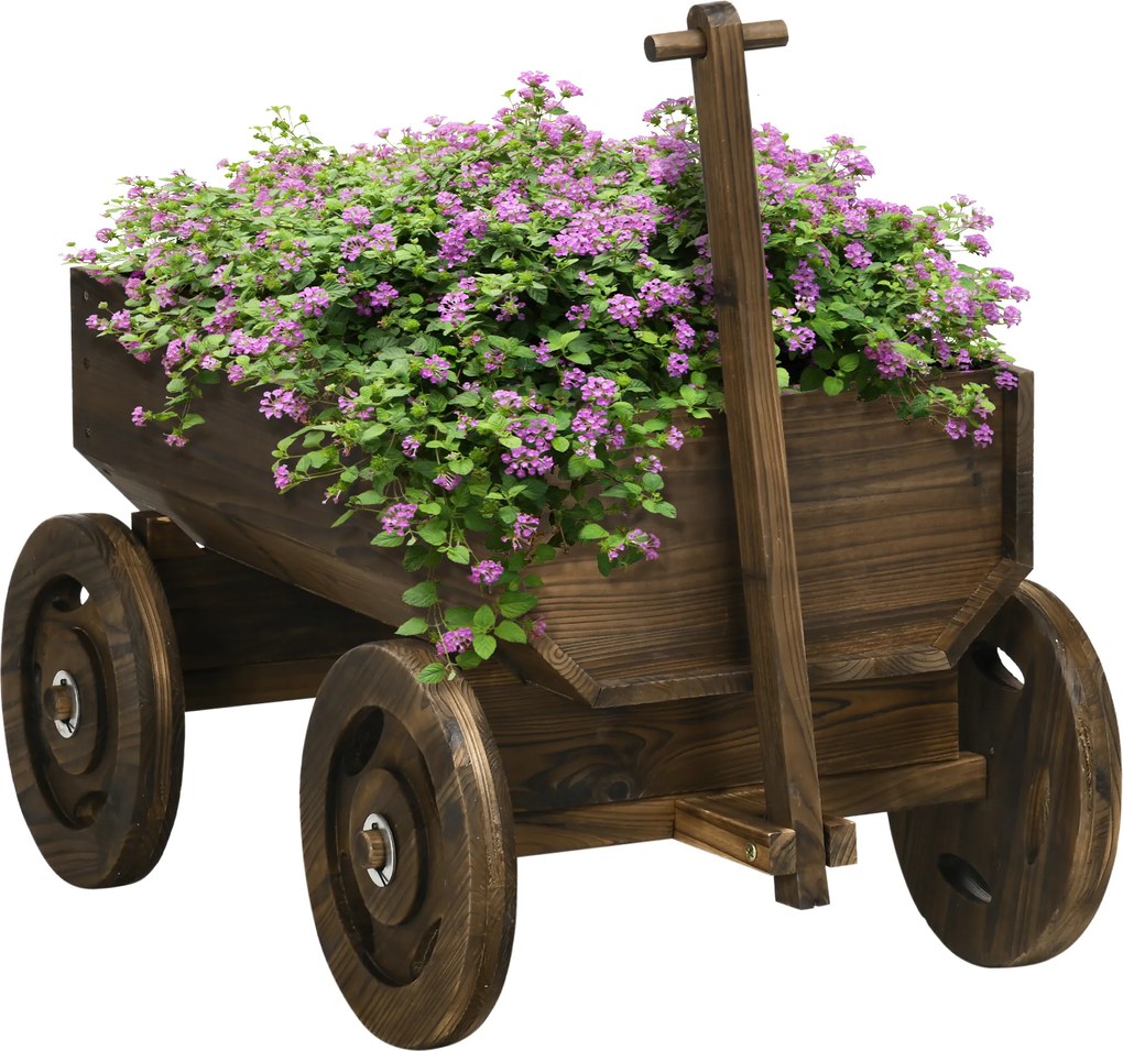Outsunny Pat de grădină înalt în design de căruț din lemn, lac pe bază de vopsea, ușor de mutat, rezistent la intemperii, Maro | Aosom Romania