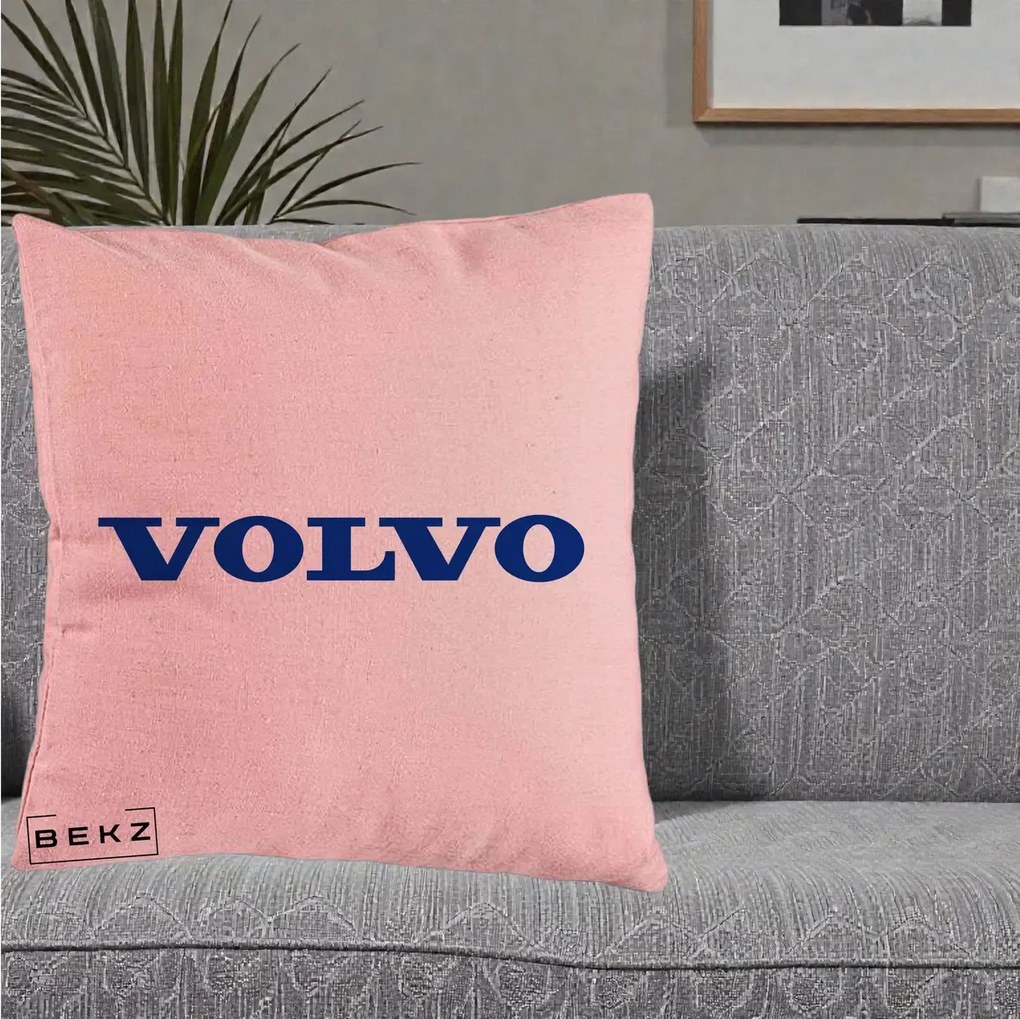 Perna Personalizata cu emblema Volvo, 40x40 cm, Roz, Husa Detasabila, Perna Inclusa, BEKZ®