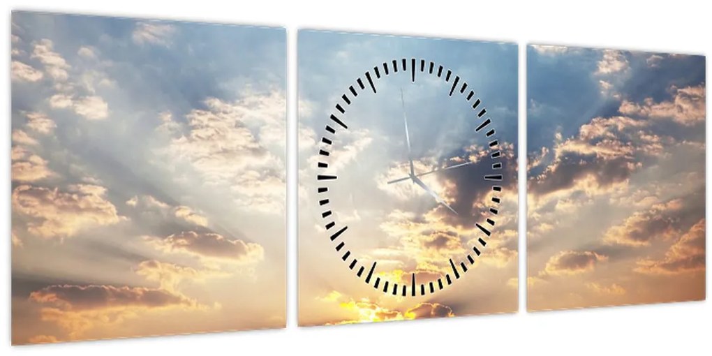 Tablou - Elefanți rătăcind în savană (cu ceas) (90x30 cm)