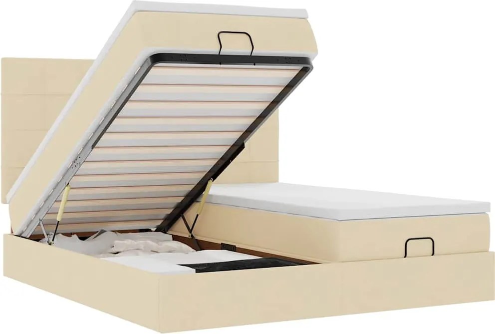 vidaXL Cadru de pat otoman cu saltele crem 180x200cm stofa