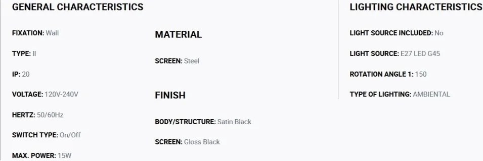 Aplica de perete cu brat directionabil TATAWIN negru