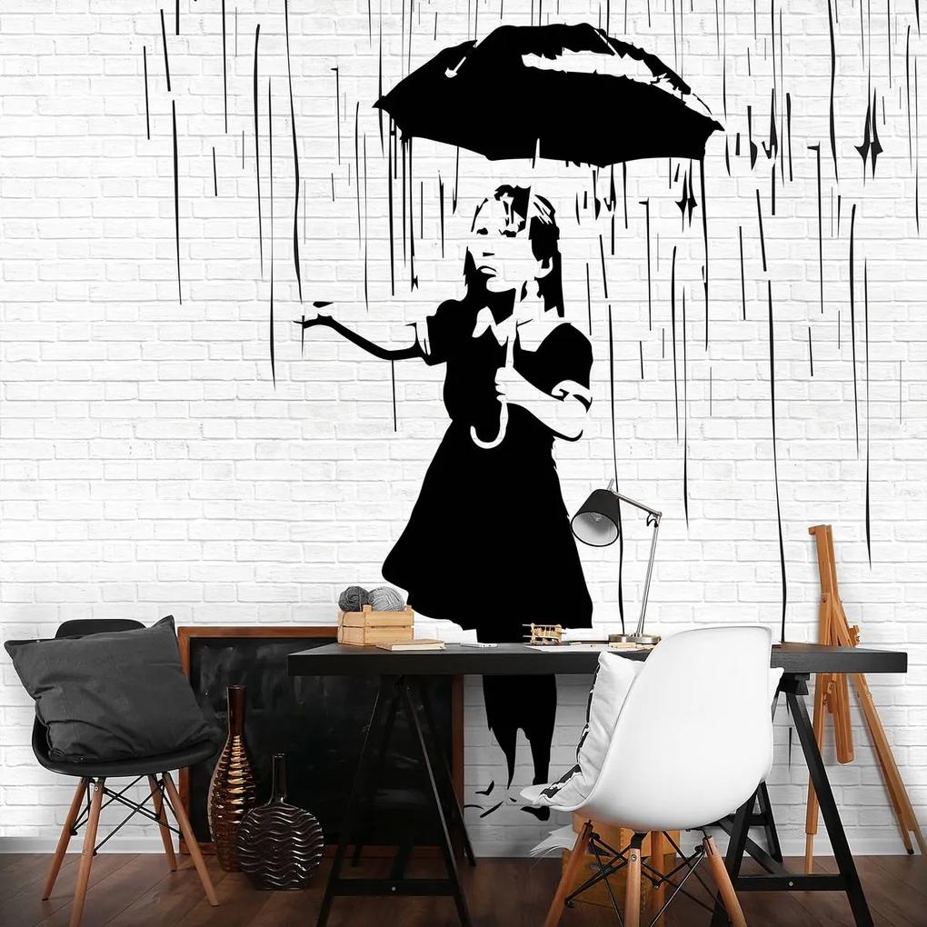 Fototapet - Fata cu umbrelă în ploaie (152,5x104 cm), în 8 de alte dimensiuni noi