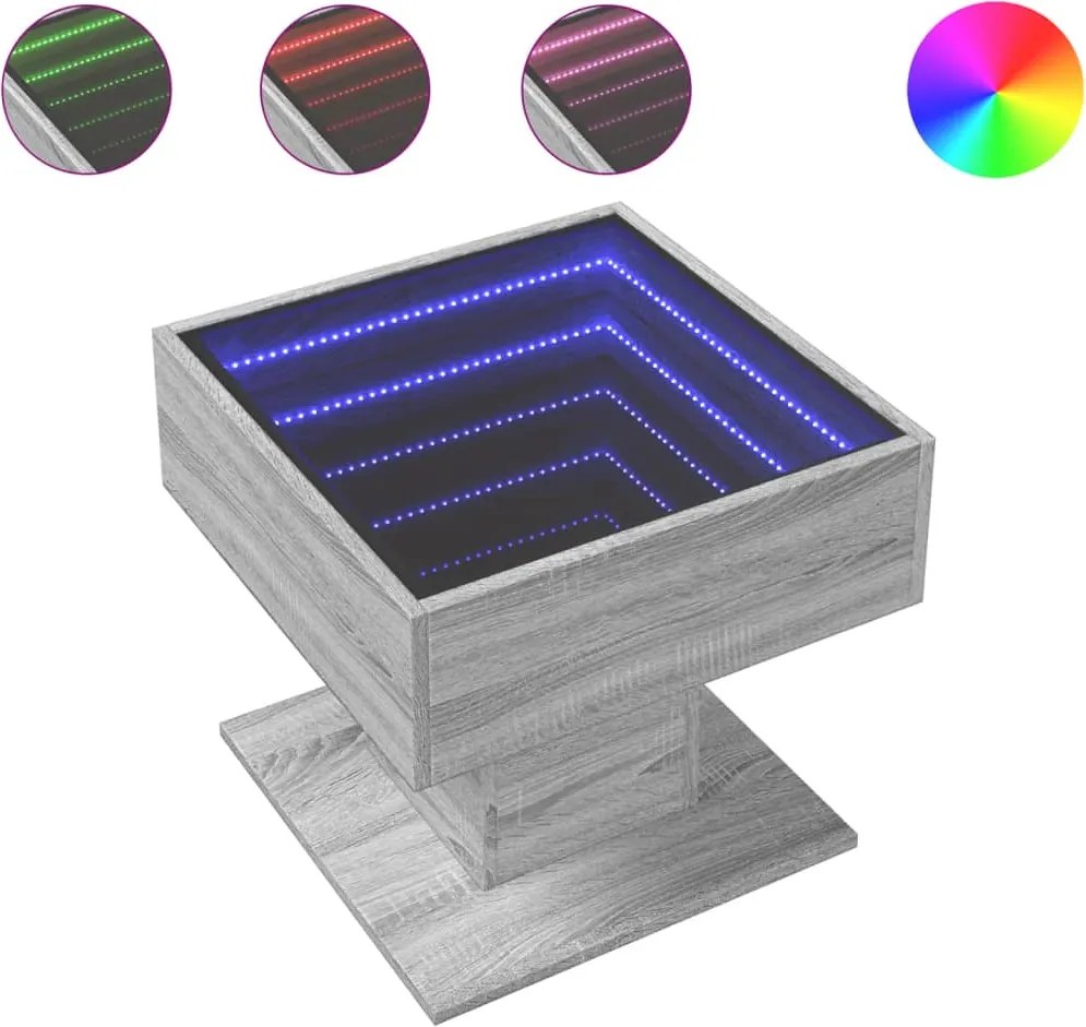 vidaXL Măsuță de cafea cu LED sonoma gri 50x50x45cm lemn prelucrat