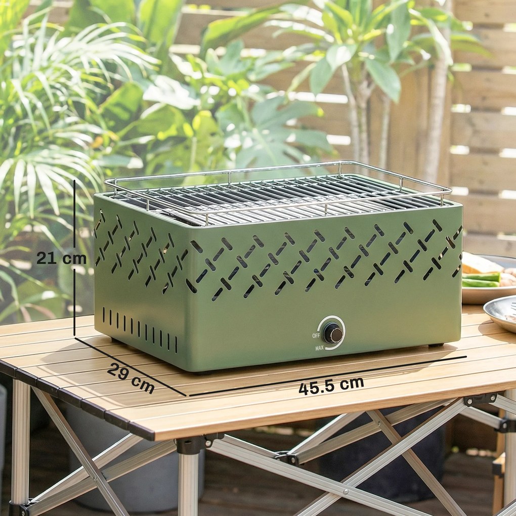Outsunny Grătar Portabil pe Cărbune cu Ventilator Integrat pentru Exterior, Verde Deschis | Aosom Romania