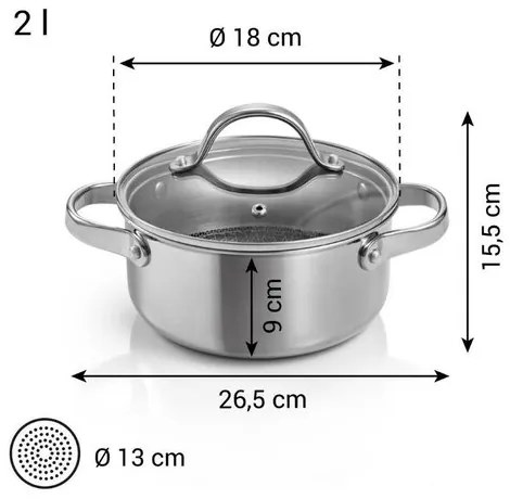 Oală cu capac Tescoma SteelCRAFT diametru 18 cm, 2 l