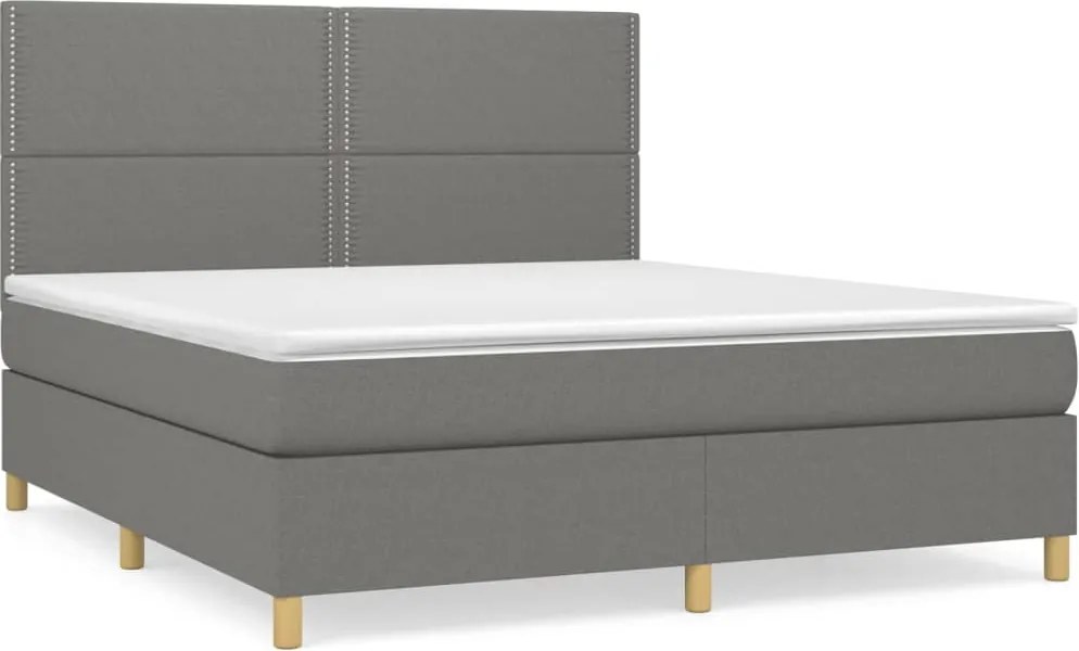 vidaXL Pat box spring cu saltea, gri închis, 180x200 cm, textil