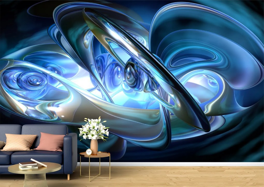 Tapet Premium Canvas - Sfera si forme albastre abstract