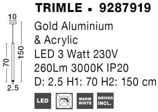 Pendul LED design modern Trimle auriu 2.5cm