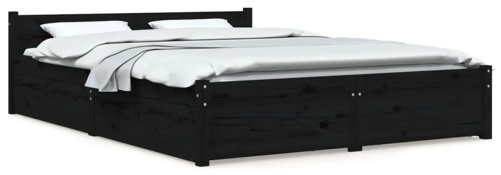 3103553 vidaXL Cadru de pat cu sertare, negru, 140x190 cm