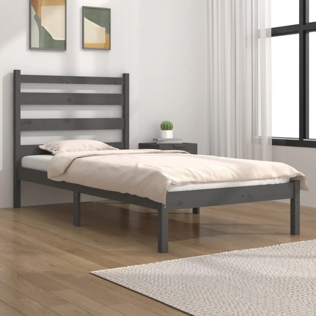 3103615 vidaXL Cadru de pat single, gri, 90x190 cm, lemn masiv de pin