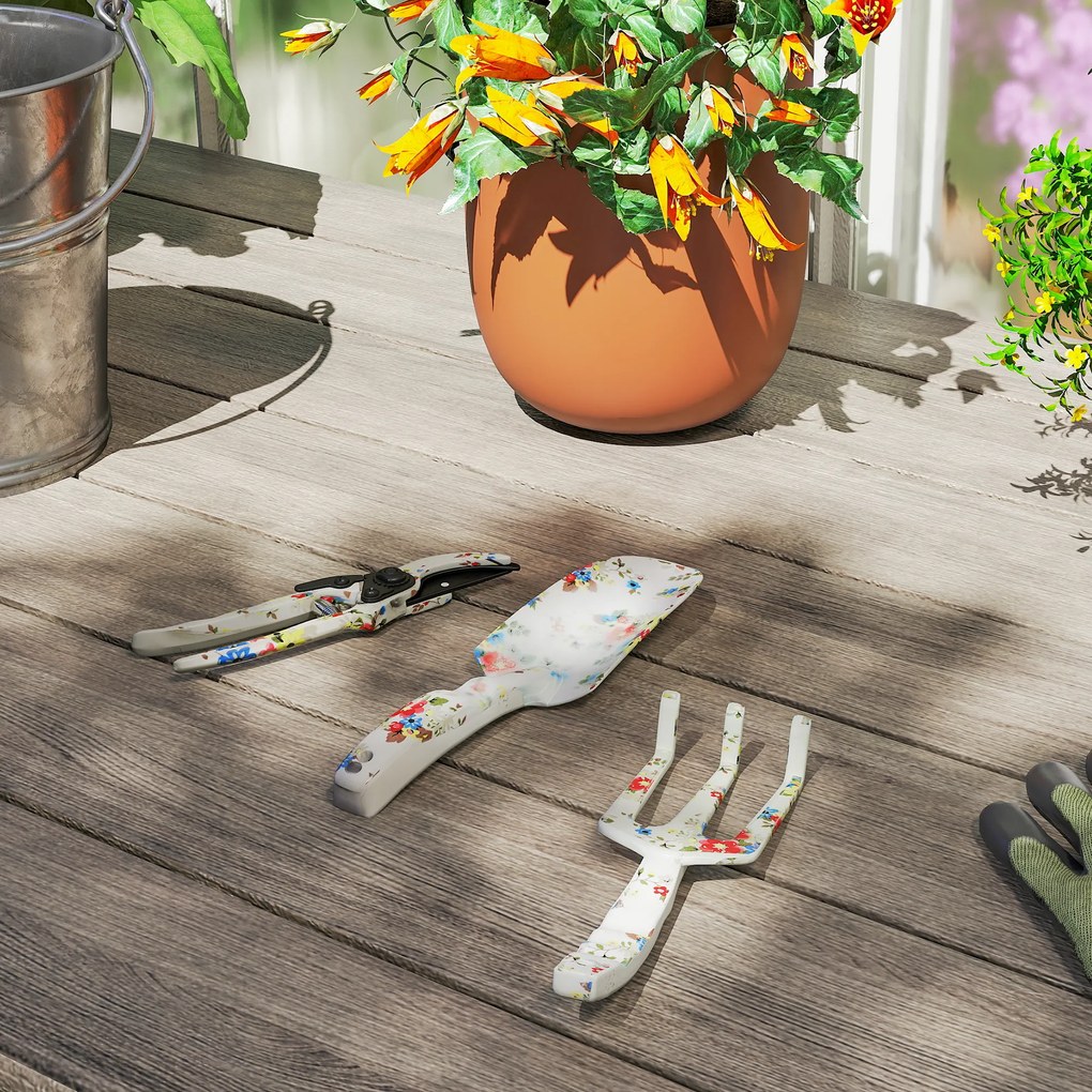 Outsunny Set de unelte de grădinărit 3 piese din aluminiu cu foarfecă, lopată de grădină, greblă manuală, ideal pentru tăiere | Aosom Romania