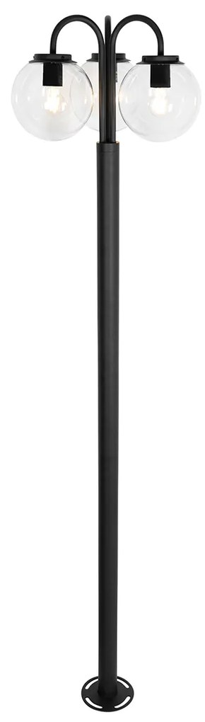 Lămpă de grădină neagră cu sticlă transparentă 200 cm 3 lumini IP44 - Sfera