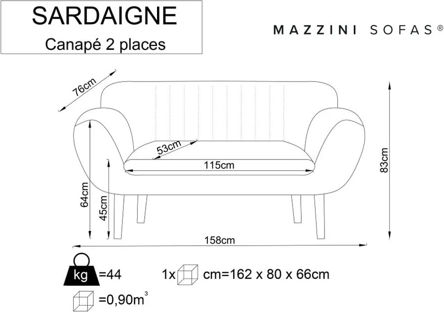 Canapea cu tapițerie din catifea Mazzini Sofas Sardaigne, 158 cm, roșu