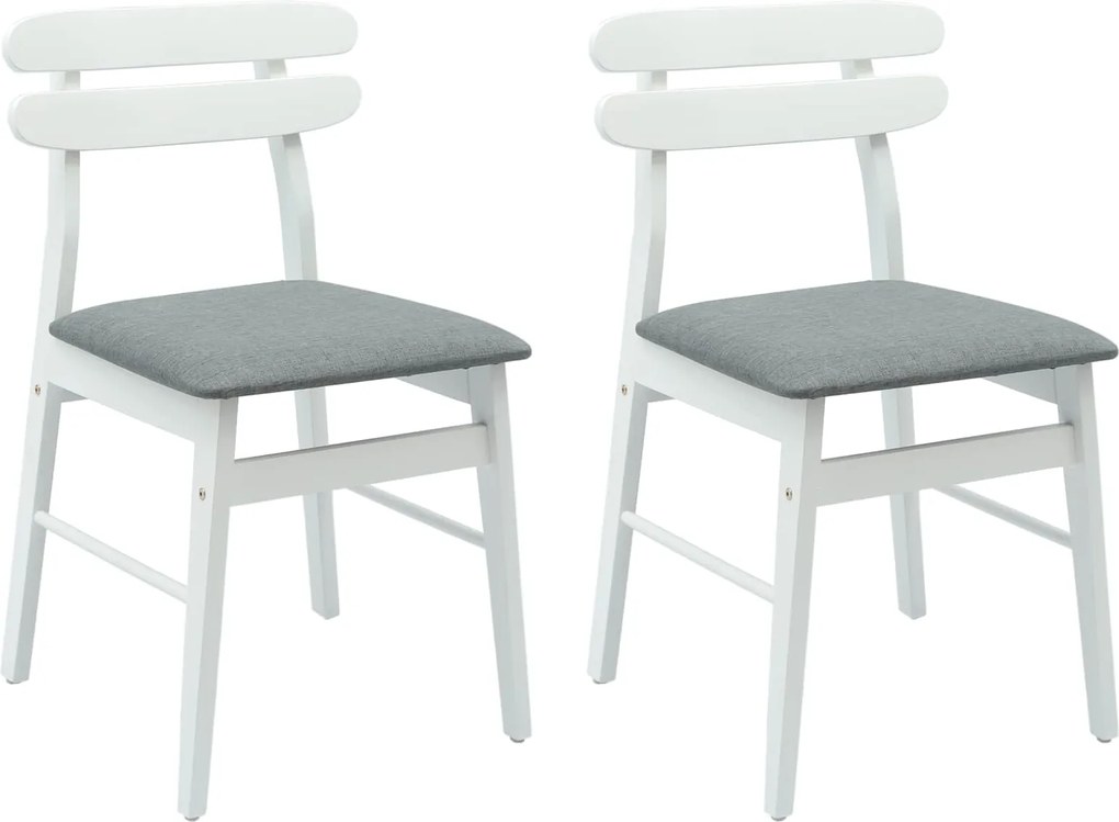 vidaXL Scaun de sufragerie 2 pcs Alb și gri Lemn Solid de Cauciuc