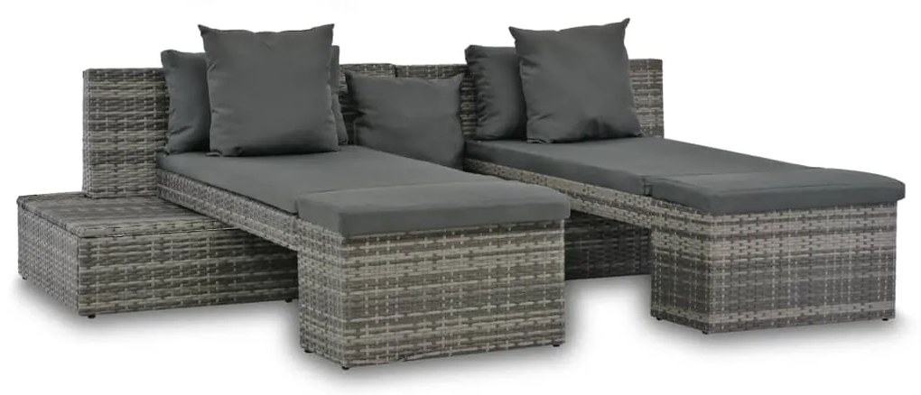 vidaXL Set mobilier de grădină cu perne, 4 piese, gri, poliratan