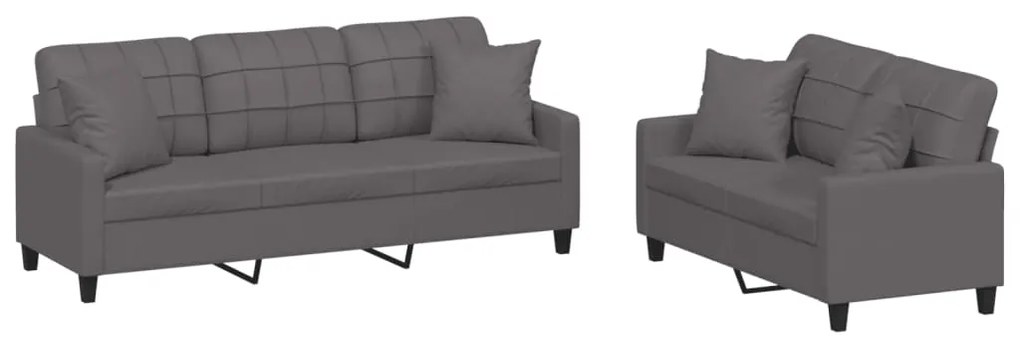 3201390 vidaXL Set de canapele cu perne, 2 piese, gri, piele ecologică