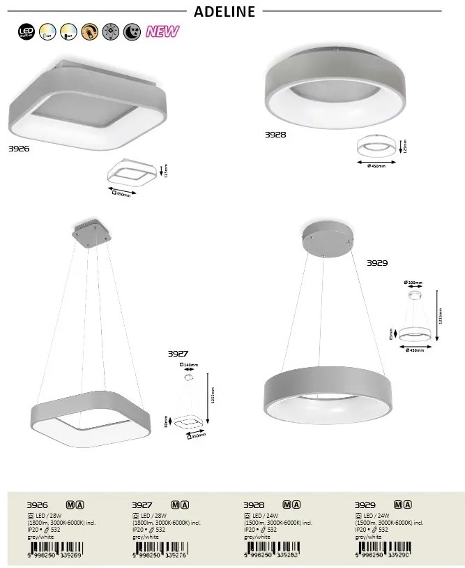 Pendul LED cu telecomanda design modern Adeline, 45x45cm 3927 RX
