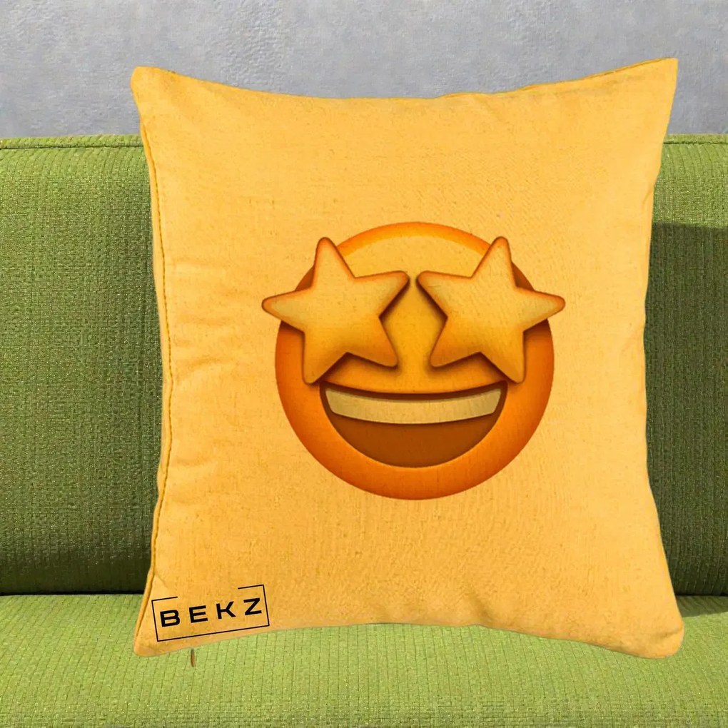 Perna Decorativa Emoji Ochi Stele, 40x40 cm, Galben, Husa Detasabila, Perna Inclusa, BEKZ®