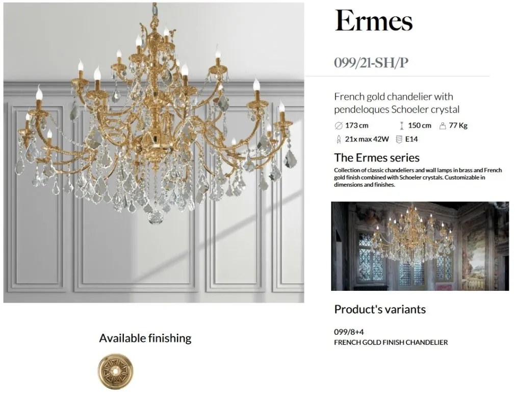 Candelabru XXL 21 brate LUX cu cristale Scholer, Ermes